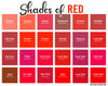 160 Shades of Red: Color Names, Hex, RGB, CMYK Codes