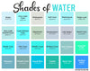 50 Shades of Water: Color Names, Hex, RGB, CMYK Codes