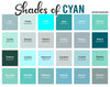 120 Shades of Cyan: Color Names, Hex, RGB, CMYK Codes