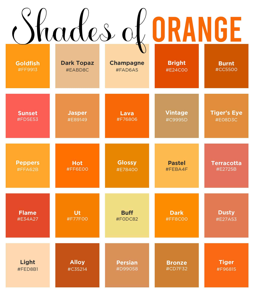 150 Shades of Orange: Color Names, Hex, RGB, CMYK Codes